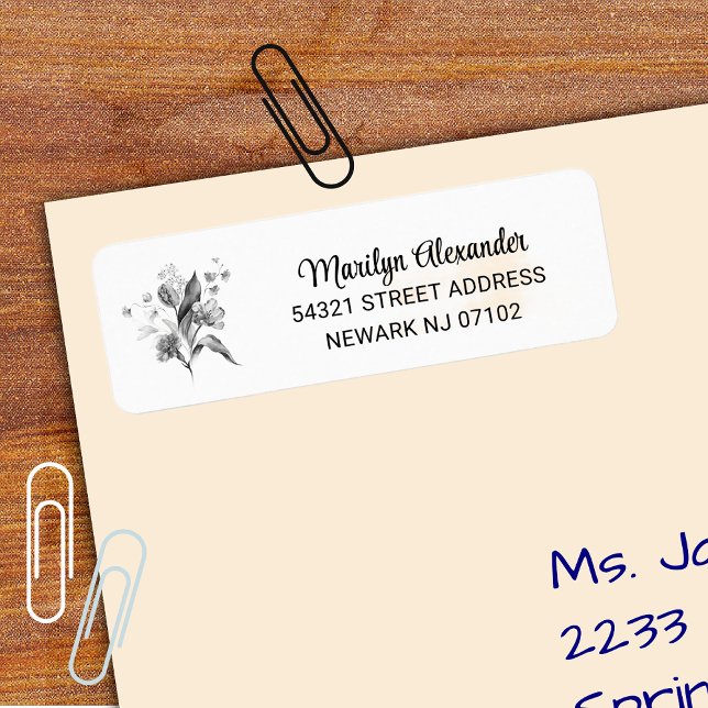 Minimal Black & White Floral Return Address Label (Creator Uploaded)