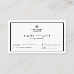 Minimal Black & White Frame Business Logo QR Code Business Card