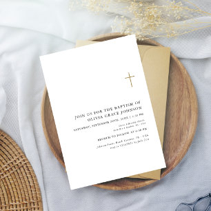 Minimal Black & White Gender Neutral Baptism Gold Invitation