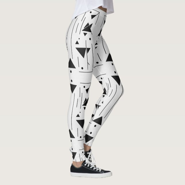 Minimal Black White Geometric Pattern Modern Abstr Leggings (Right)