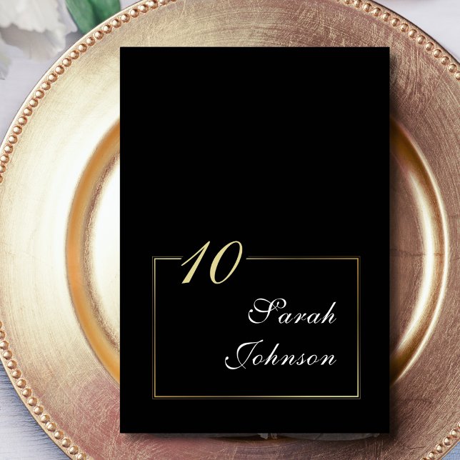Minimal Black White Gold Border Elegant Script Table Number (Creator Uploaded)