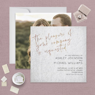 Minimal Black & White Gold Script Photo Wedding Invitation