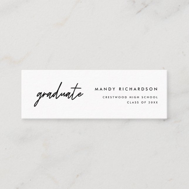 Minimal Black & White Graduation Name Card Insert (Front)