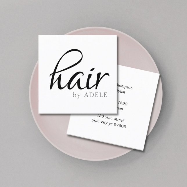 Minimal Black White Hair Stylist Square Business Card (Creator Uploaded)