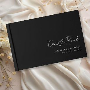 Minimal, Black & White Handwriting Script Wedding  Guest Book