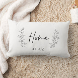 Minimal Black White Home Zip Code Line Drawn Lumbar Cushion
