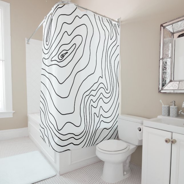 Minimal Black & White line art Modern Design Shower Curtain (In Situ)