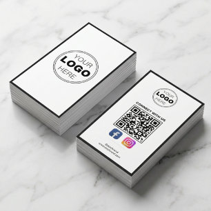 Minimal Black White Modern QR Code Logo Business Card