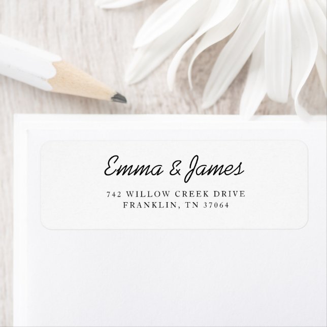 Minimal Black & White Modern Script Wedding Return Address Label (Insitu)
