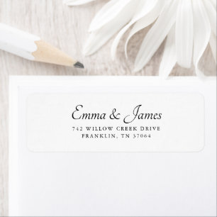 Minimal Black & White Modern Script Wedding Return Address Label