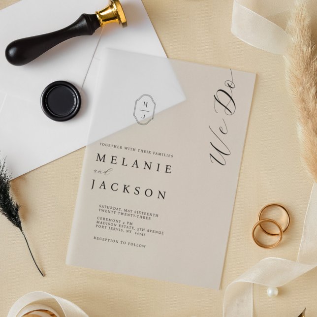 Minimal Black & White Monogram Crest Wedding Vellum Invitations (Minimal Black & White Monogram Crest Wedding Vellum Invitations)