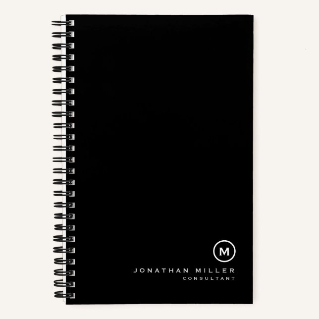Minimal Black White Monogram Name Notebook (Front)