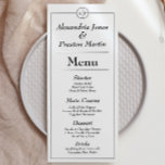 Minimal Black & White Monogram Wedding Menu Card<br><div class="desc">This classic, simple wedding menu card is an elegant and personal touch on your big day. Framed by a simple yet chic border with space for the couples initial monogram, the timeless black and white text shares all the yummy details. Like this style? Check out the coordinating items in our...</div>