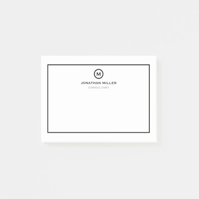 Minimal Black White Monongrammed Post-it Notes (Front)