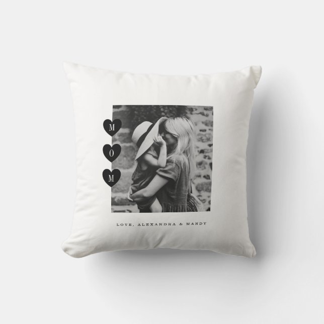 Minimal Black & White Mum Love Photo Keepsake Cushion (Front)