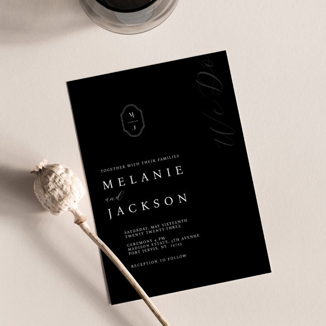 Minimal Black & White Personalised Monogram Crest  Invitation (Creator Uploaded)