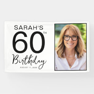 Minimal Black White Photo 60th Birthday Party Banner