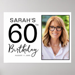 Minimal Black White Photo 60th Birthday Party Poster