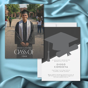 Minimal Black White Photo Graduation Announcement