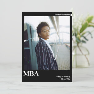 Minimal Black White Photo MBA Graduation Announcement