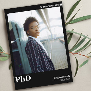 Minimal Black White Photo PhD Graduation Announcement