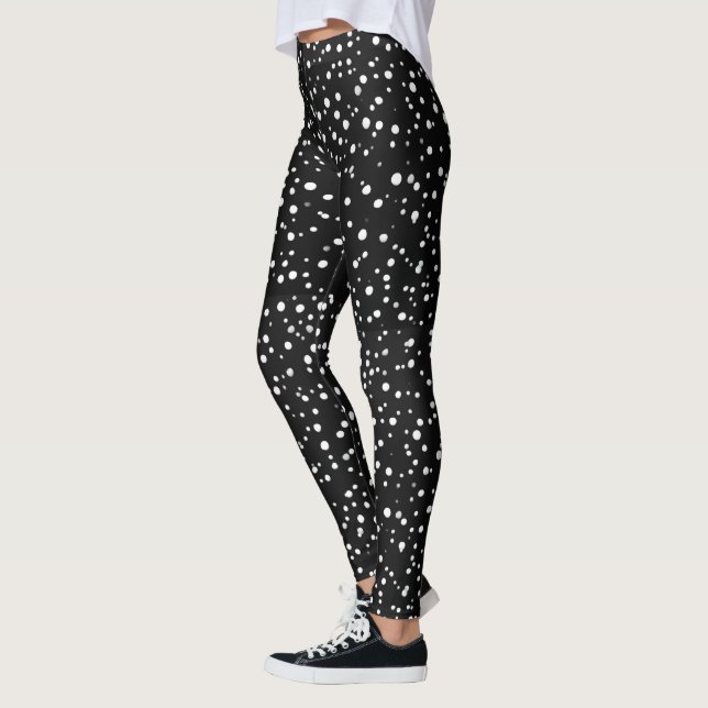 Minimal Black & White Polka Dot Abstract Pattern Leggings (Left)