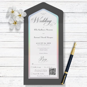 Minimal Black & White Rainbow Modern QR Code All In One Invitation