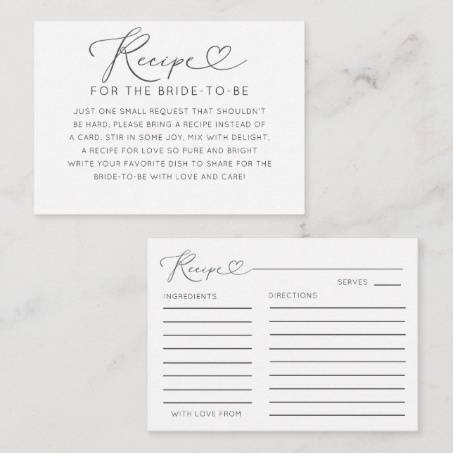 Minimal Black & White Recipe Card (Front/Back)