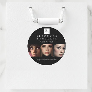 Minimal Black White Script Lash Photo Logo Classic Round Sticker