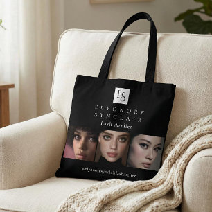 Minimal Black White Script Lash Photo Qr Code Tote Bag