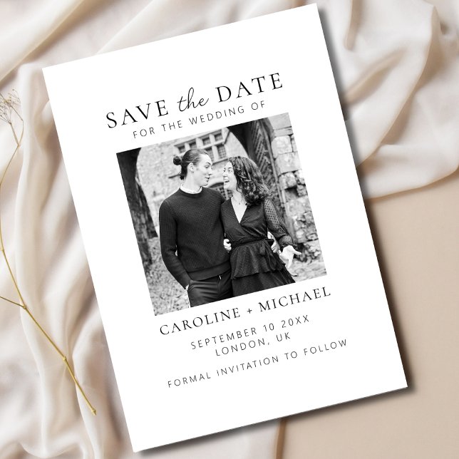 Minimal Black White Script Photo Save The Date (Creator Uploaded)
