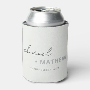 Minimal Black White Script Typography Wedding Can Cooler