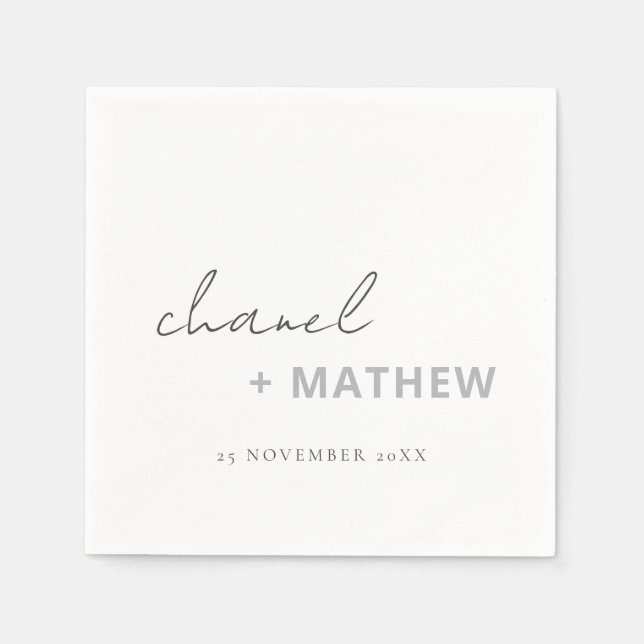 Minimal Black White Script Typography Wedding Napkin (Front)