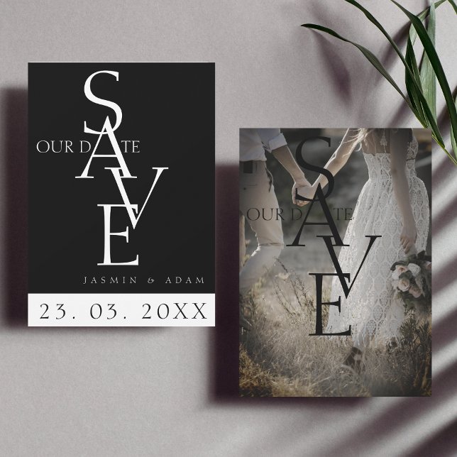 Minimal Black White Simple Photo Wedding Save The Date (Creator Uploaded)