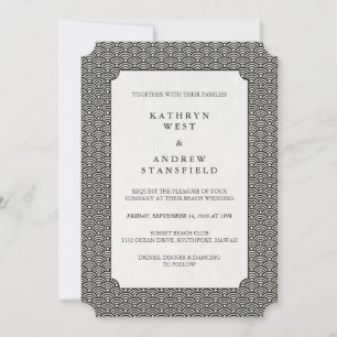 Minimal Black + White Small Japanese Waves Wedding Invitation