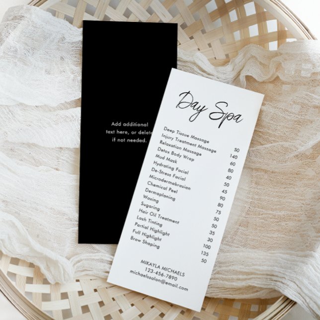 Minimal Black White Spa and Salon Price List Rack Card (Creator Uploaded)