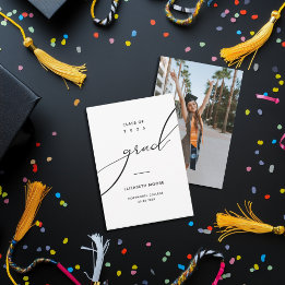 Minimal Black White Typography Custom Photo Grad Announcement