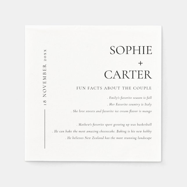 MINIMAL BLACK & WHITE TYPOGRAPHY FUN FACTS NAPKIN (Front)
