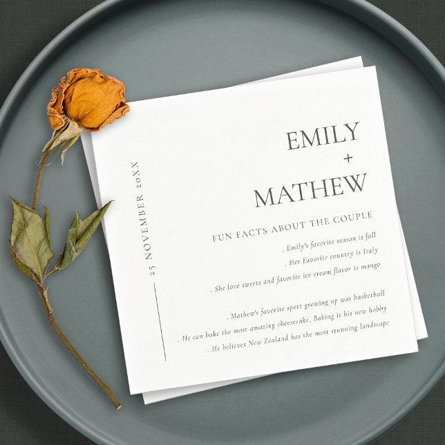 MINIMAL BLACK & WHITE TYPOGRAPHY FUN FACTS NAPKIN (Creator Uploaded)