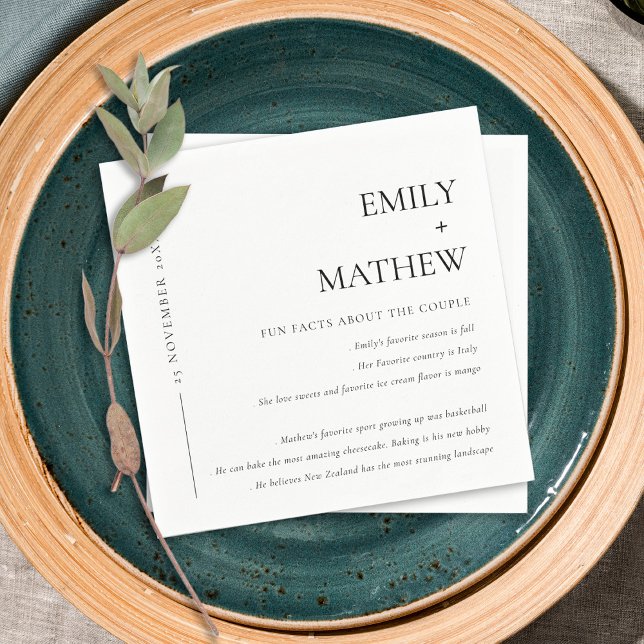 Minimal Black & White Typography Fun Facts Napkin (Creator Uploaded)