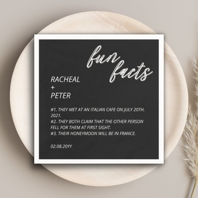 Minimal Black & White Typography Fun Facts Wedding Napkin (Creator Uploaded)