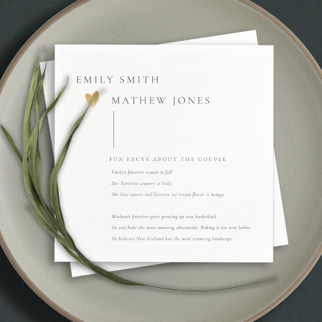 Minimal Black White Typography Gold Heart Fun Fact Napkin (Creator Uploaded)