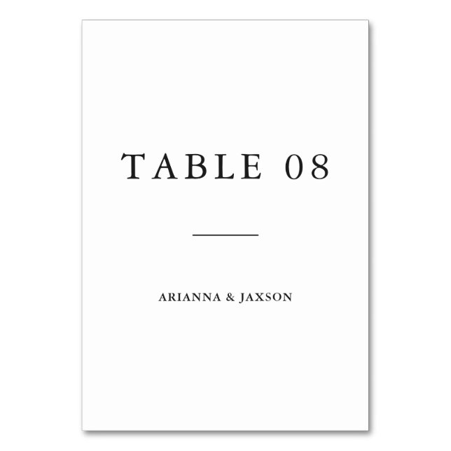 Minimal Black White Typography Wedding Table Number (Front)