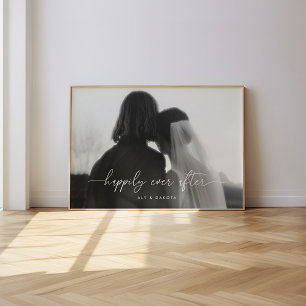 Minimal Black White Wedding Anniversary Photo Poster