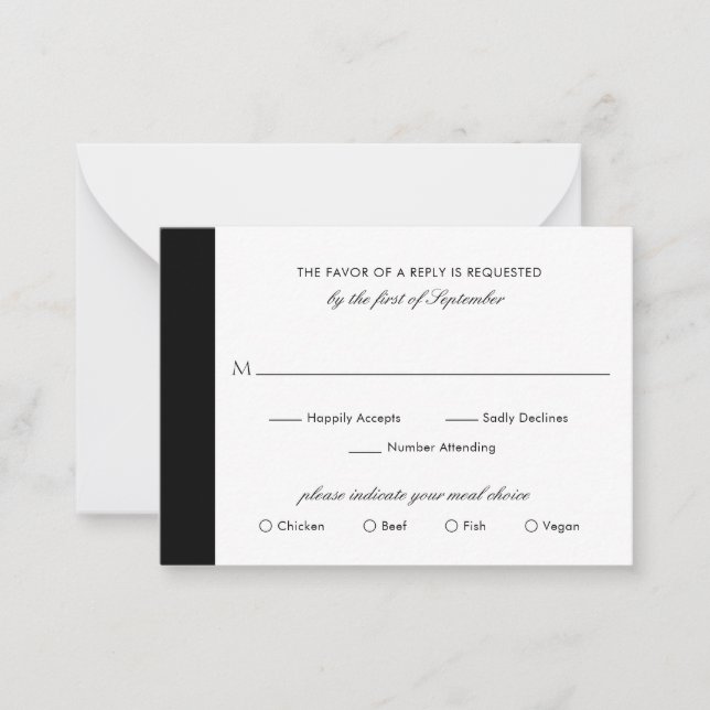 Minimal Black White Wedding Mini RSVP Card (Front)
