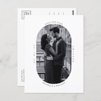 Minimal Black & White Wedding Photo Save the Date Postcard