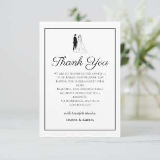 Minimal Black White Wedding Thank You Card