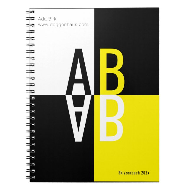 Minimal Black Yellow White Initials  Notebook (Front)