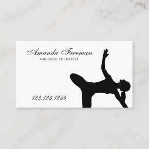 Minimal Black Yoga Silhouette Massage Therapy Business Card