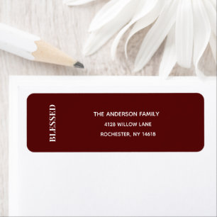 Minimal BLESSED   Deep Red Holiday Address Label Return Address Label